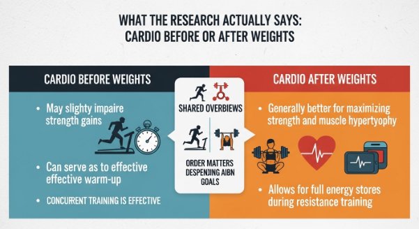 What the Research Actually Says
The question of cardio before or after weights is more than just third-hand gym speculation — it has been researched extensively. Here’s a rough outline of what the evidence shows